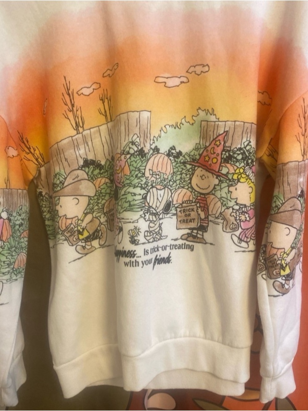 Peanuts White & Orange Ombre Halloween Crewneck Sweater - Picture 2 of 6